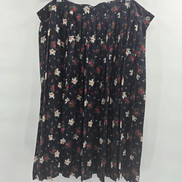 Vintage SK & Company Navy Floral Side Button Pleating Elastic Waist Skirt 16W - Picture 1 of 9